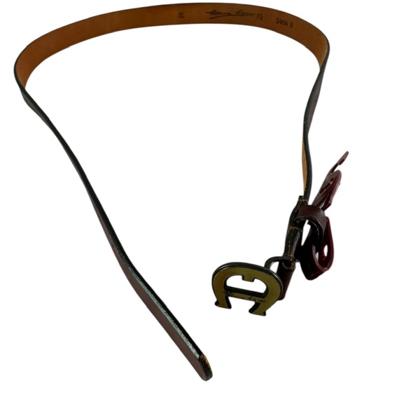 Rare Genuine ETIENNE AIGNER Burgundy Leather Logo Belt For Unisex Size XL 34
